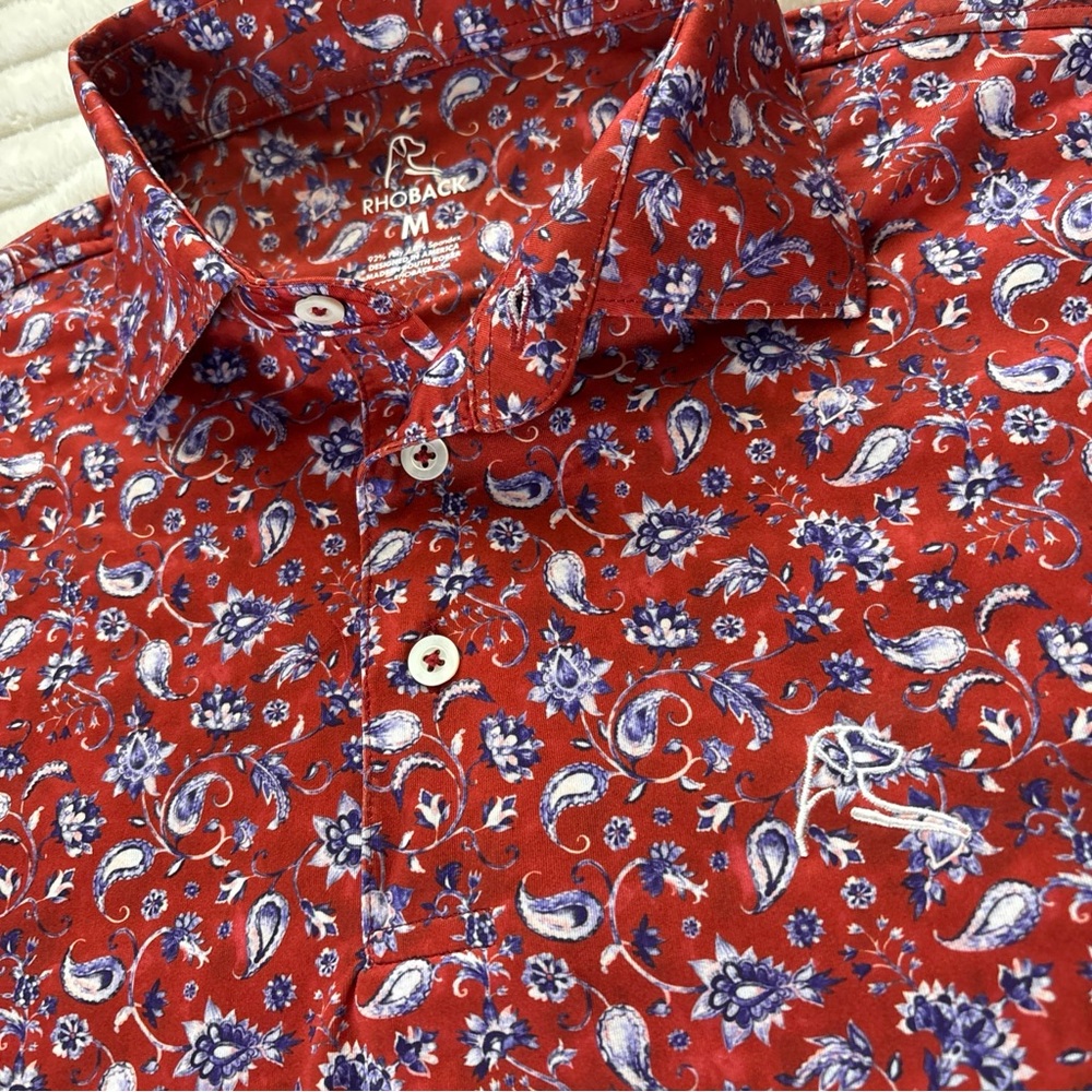 Rhoback Men’s Medium The All American Floral Short Sleeve Polo Golf UPF